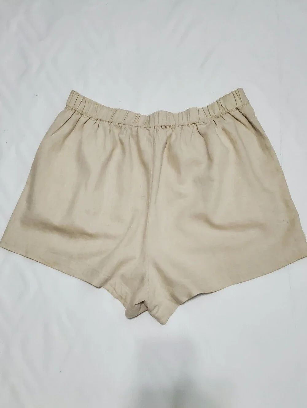 Madewell Clean Pull On Linen Blend Shorts Pleated Elastic Waist Tan Women XL